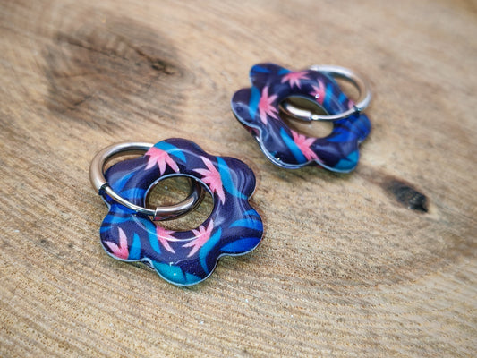 Boucles d’oreilles / Pampilles – Fleur nuit rosée