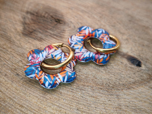 Boucles d’oreilles / Pampilles – Fleur végétale aux éclats multicolores