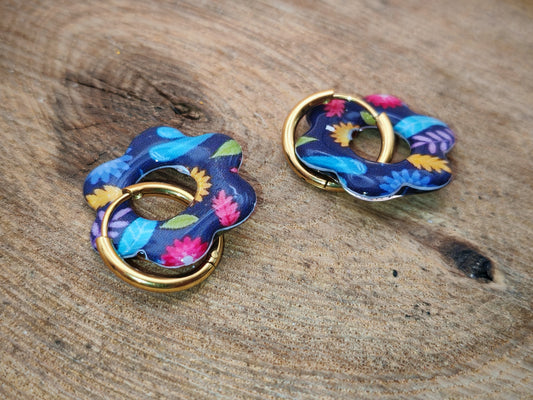 Boucles d’oreilles / Pampilles – Fleur aux feuillages colorés