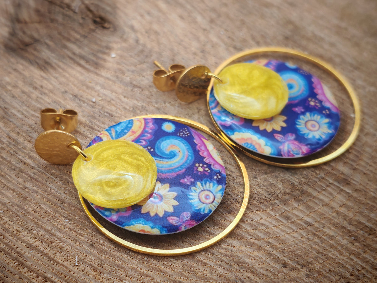 Boucles d’oreilles – Spirales fleuries colorées