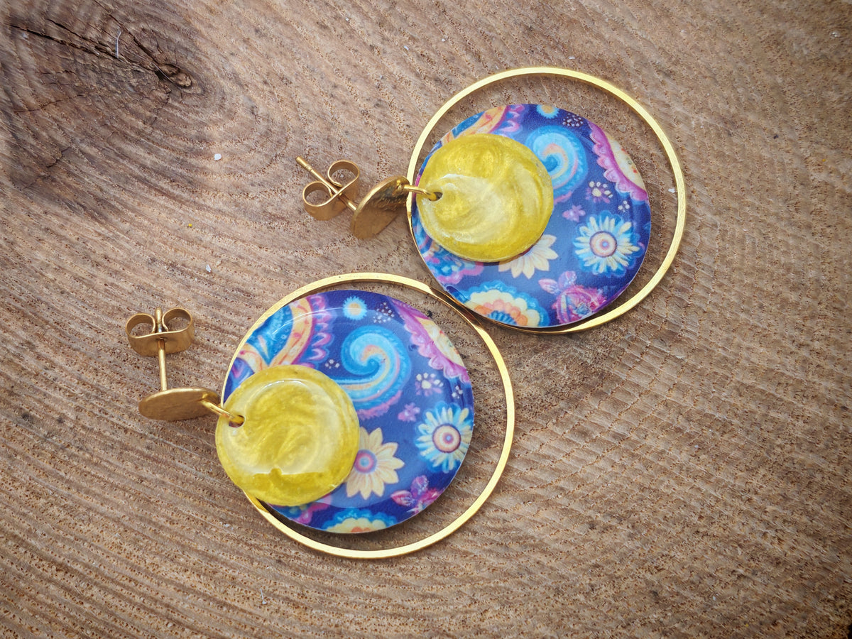 Boucles d’oreilles – Spirales fleuries colorées