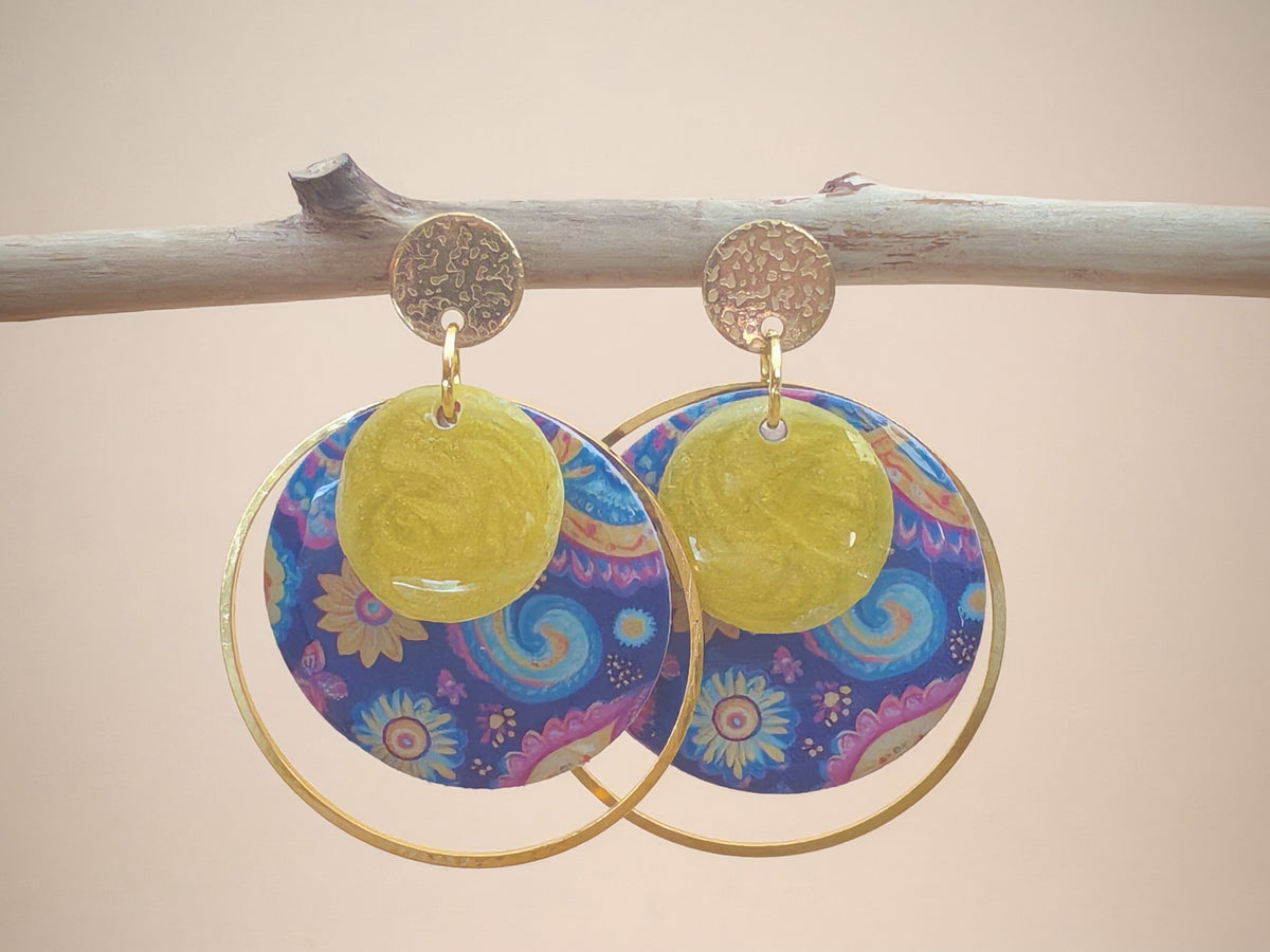 Boucles d’oreilles – Spirales fleuries colorées