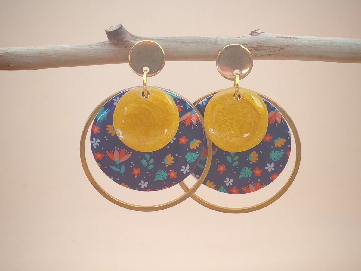 Boucles d’oreilles – Jardin fleuri sur nuit étoilée