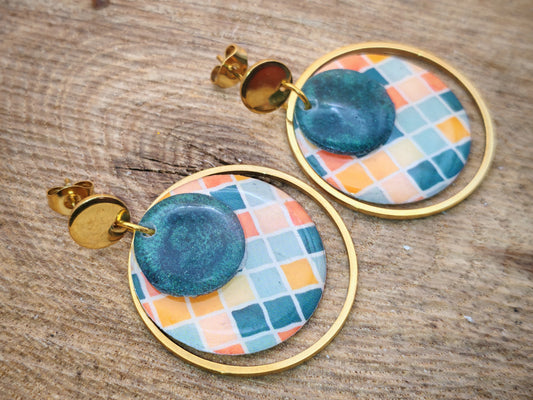 Boucles d’oreilles – Mosaïque douce et vert profond