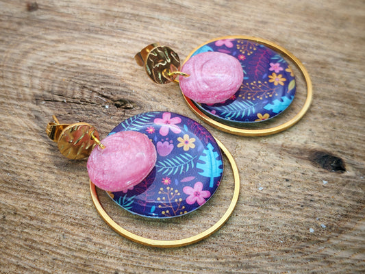 Boucles d’oreilles – Jardin nocturne et rose poudré