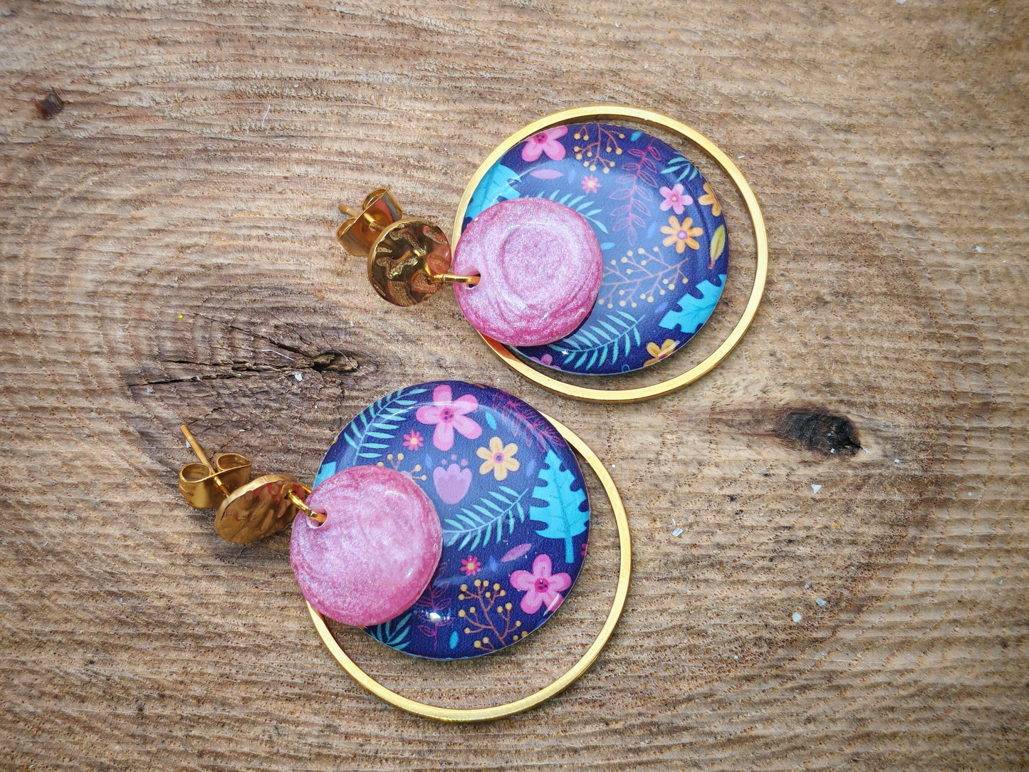 Boucles d’oreilles – Jardin nocturne et rose poudré