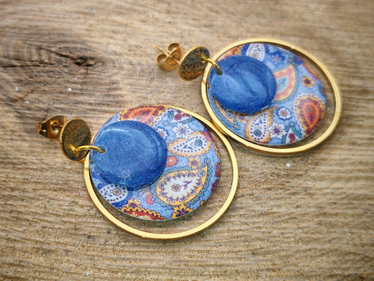 Boucles d’oreilles – Cachemire azur doré