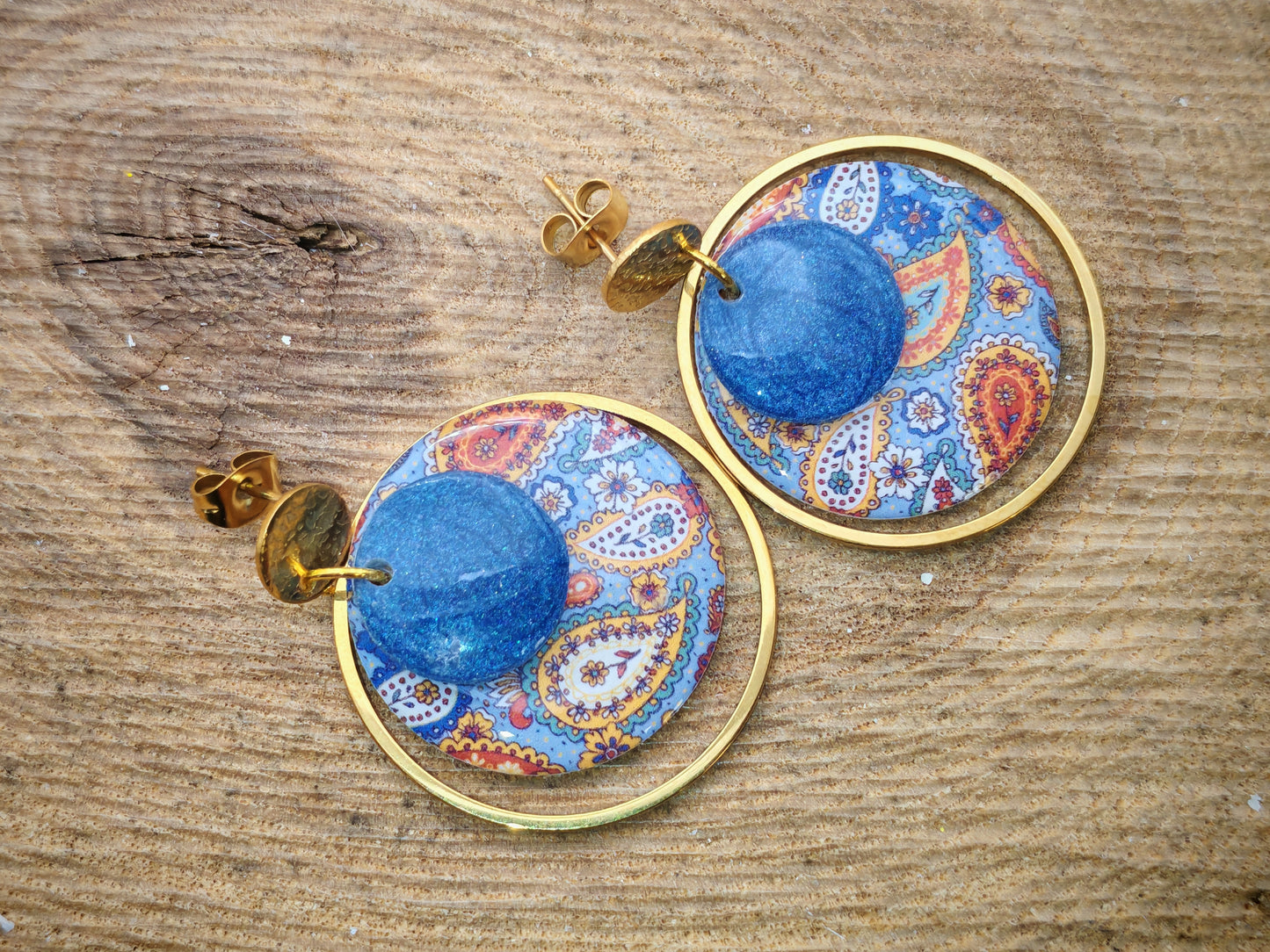 Boucles d’oreilles – Cachemire azur doré