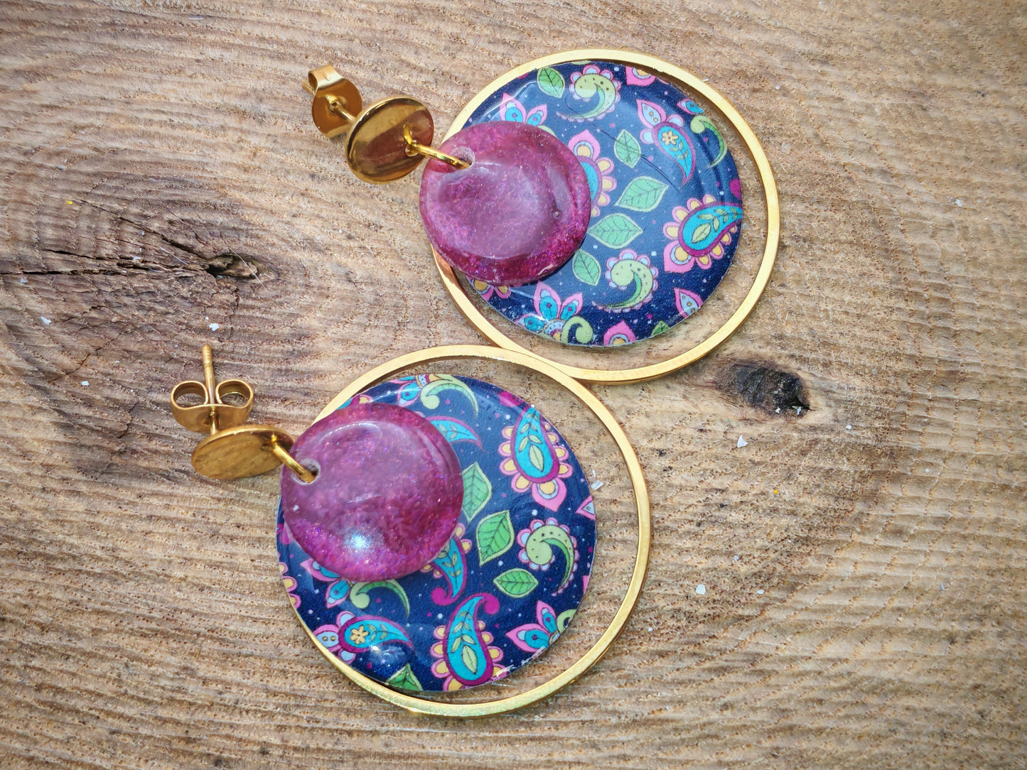 Boucles d’oreilles – Cachemire prune enchanté