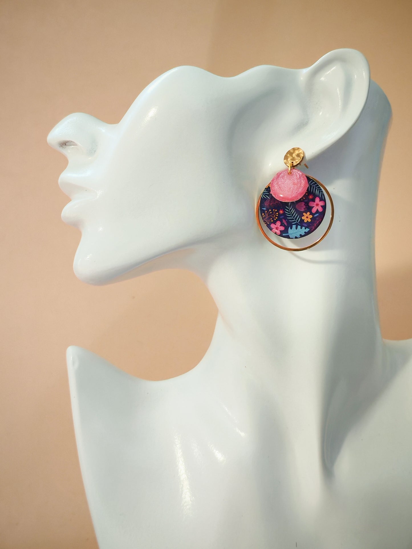 Boucles d’oreilles – Jardin nocturne et rose poudré