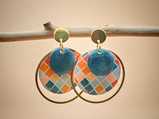 Boucles d’oreilles – Mosaïque douce et vert profond