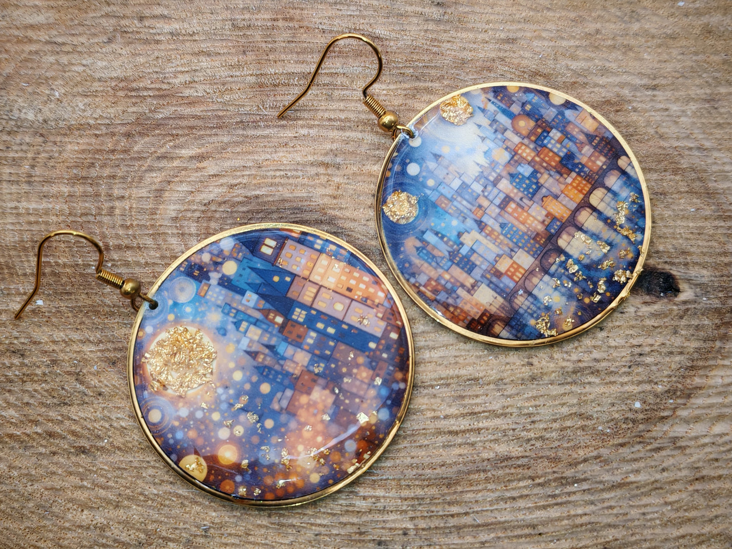 Boucles d’oreilles Klimt – Ville dorée en lumière
