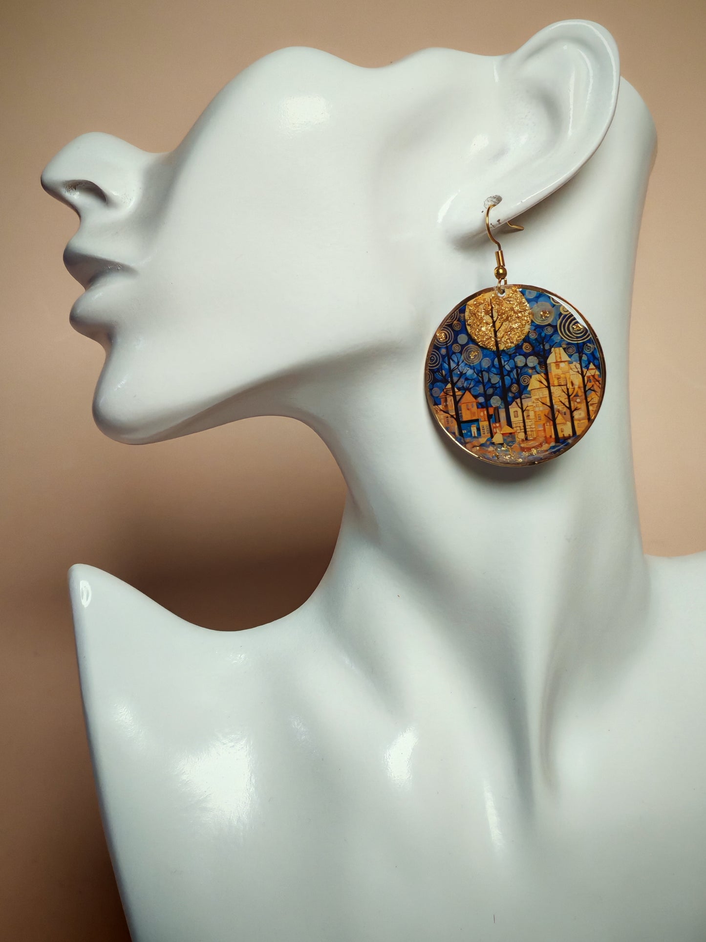 Boucles d’oreilles Klimt – Nuit étoilée dorée
