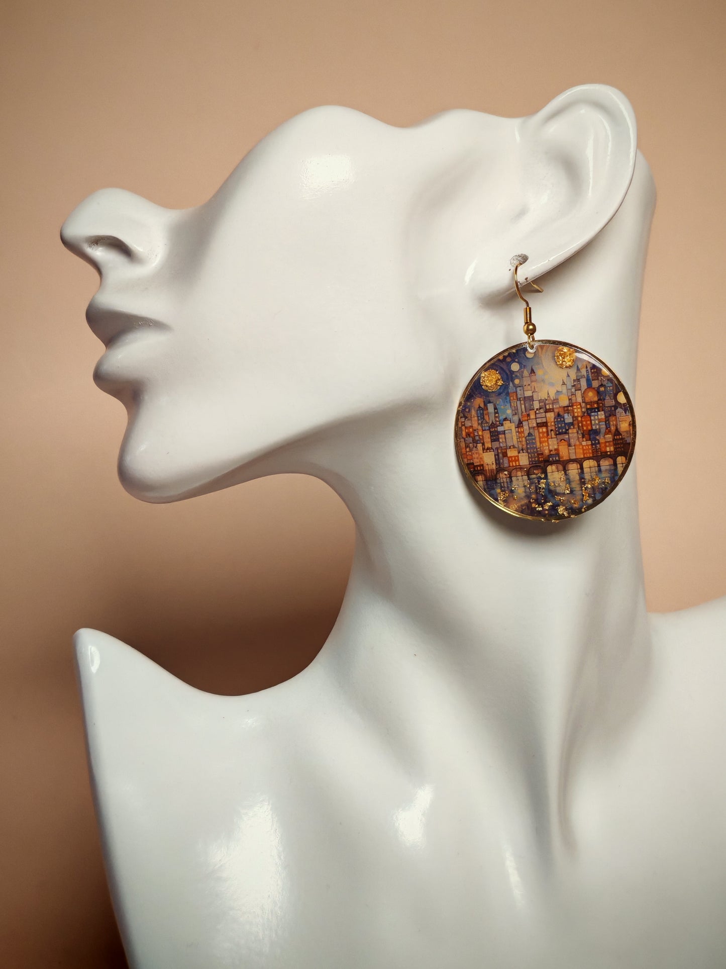 Boucles d’oreilles Klimt – Ville dorée en lumière