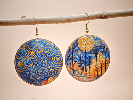 Boucles d’oreilles Klimt – Nuit étoilée dorée