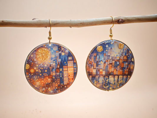 Boucles d’oreilles Klimt – Ville dorée en lumière