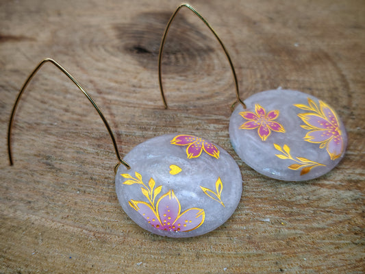 Boucles d’oreilles – Jardin nacré aux fleurs rosées