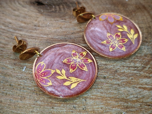 Boucles d’oreilles – Jardin rubis aux éclats dorés