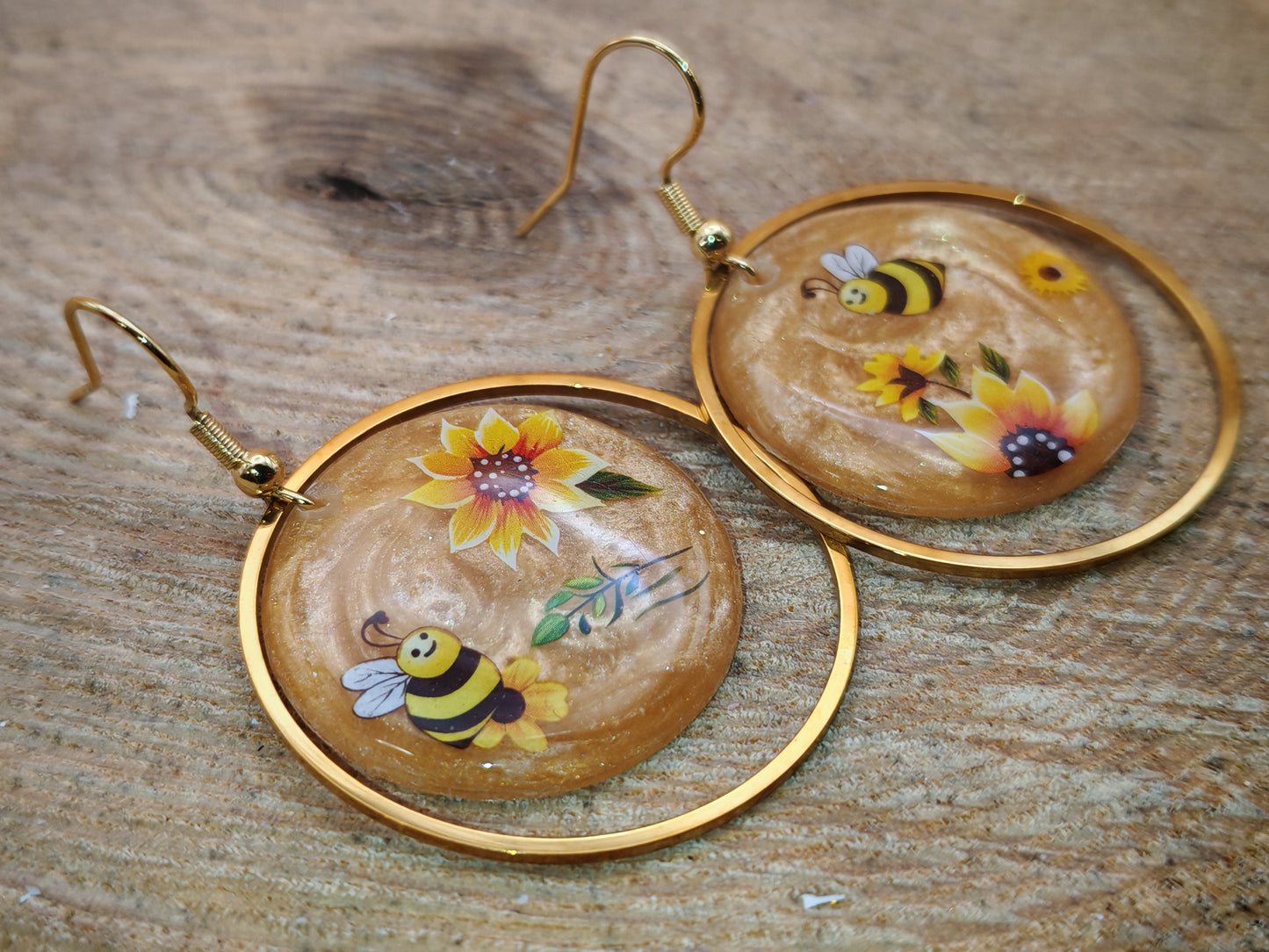 Boucles d’oreilles – Abeilles joyeuses en éclats de pollen