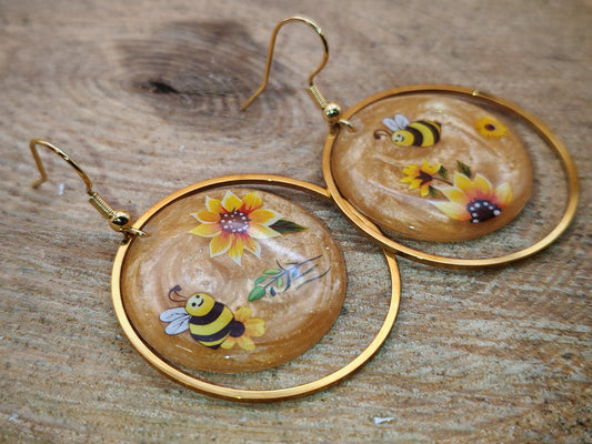 Boucles d’oreilles – Abeilles joyeuses en éclats de pollen
