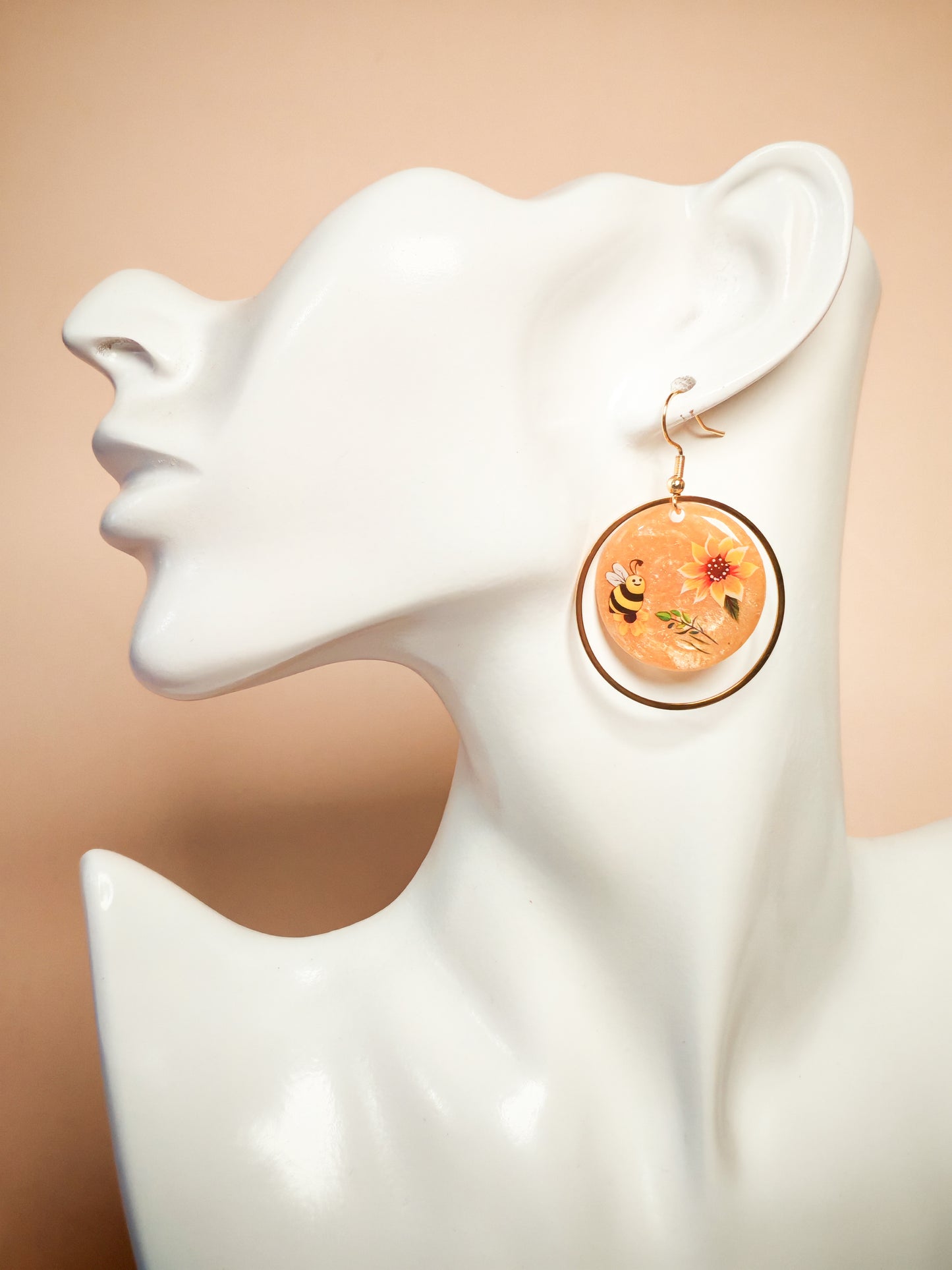 Boucles d’oreilles – Abeilles joyeuses en éclats de pollen