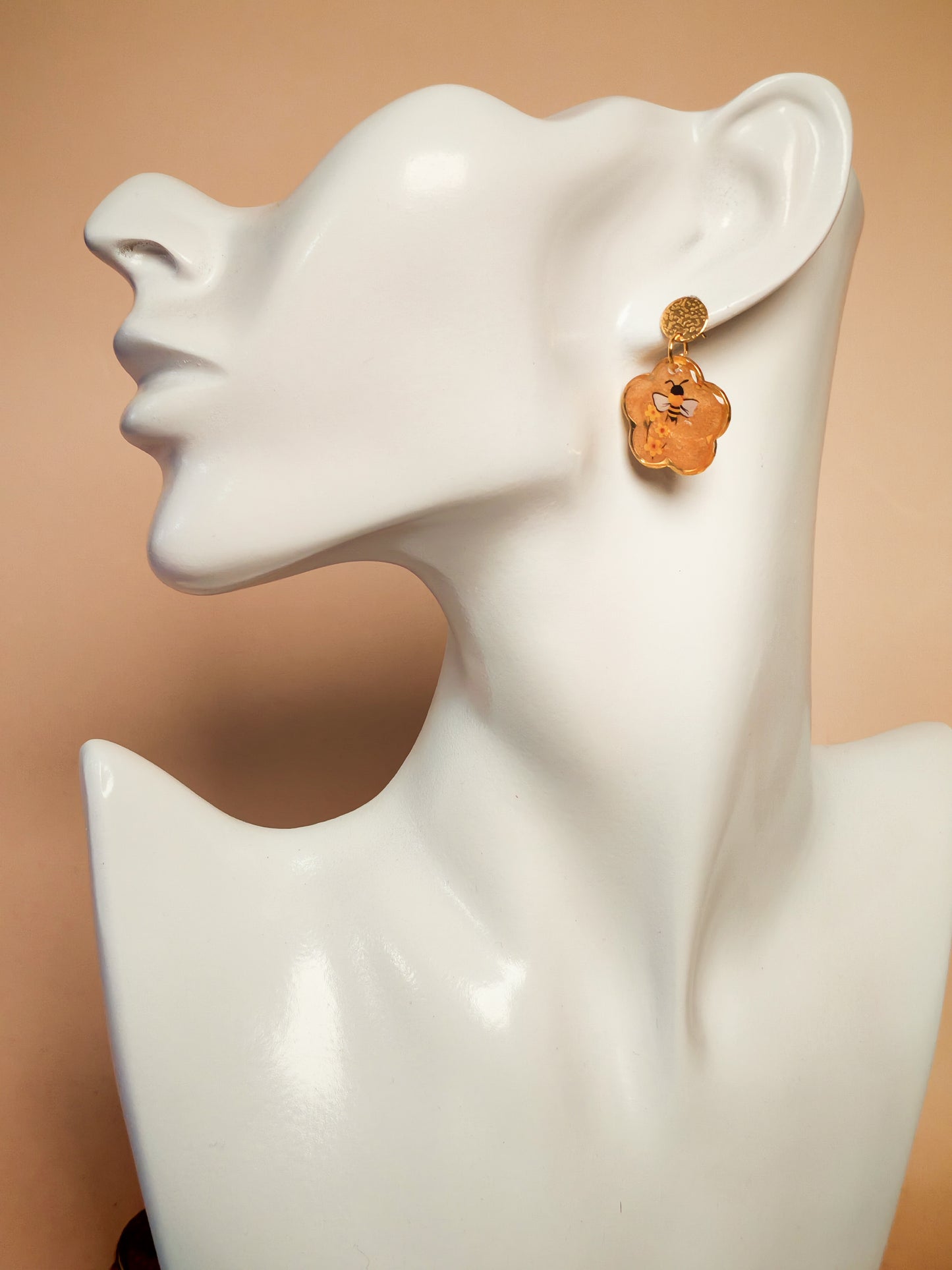 Boucles d’oreilles – Abeilles en fleurs de pollen doré