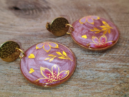 Boucles d’oreilles – Jardin rosé aux éclats dorés