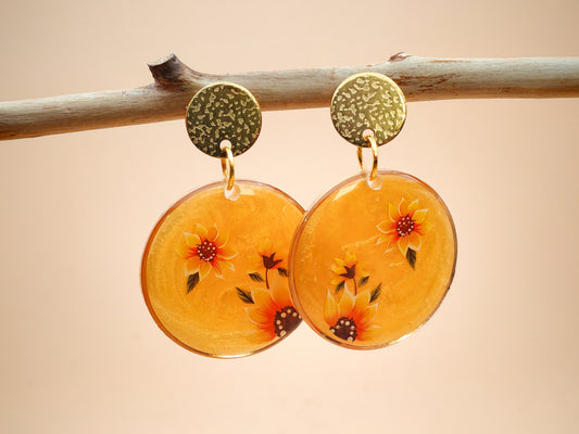 Boucles d’oreilles – Fleurs dorées en éclats de pollen