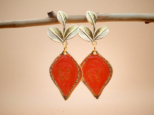 Boucles d’oreilles – Feuilles précieuses au reflet rosé