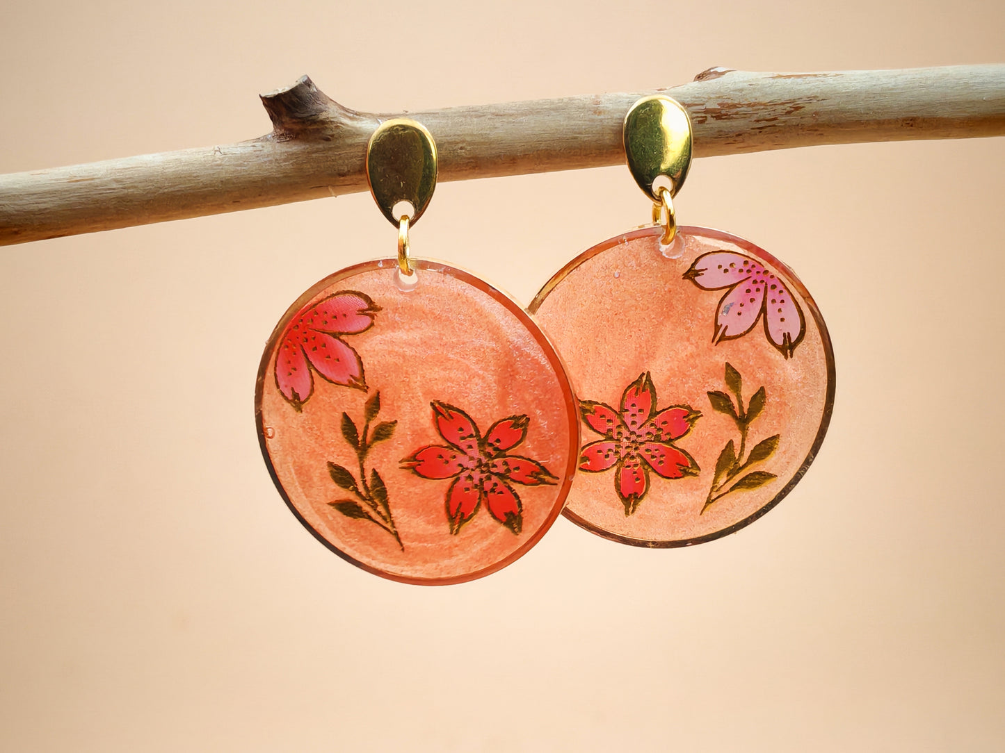 Boucles d’oreilles – Jardin rubis aux éclats dorés