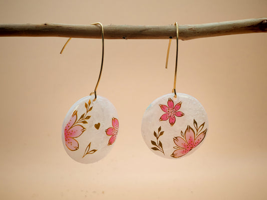 Boucles d’oreilles – Jardin nacré aux fleurs rosées
