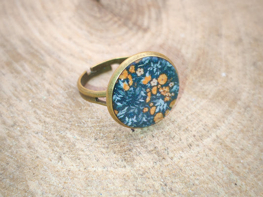 Bague ajustable – Vert nuit fleuri