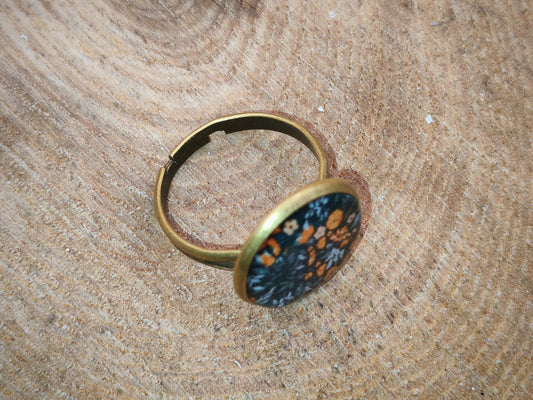 Bague ajustable – Vert nuit fleuri