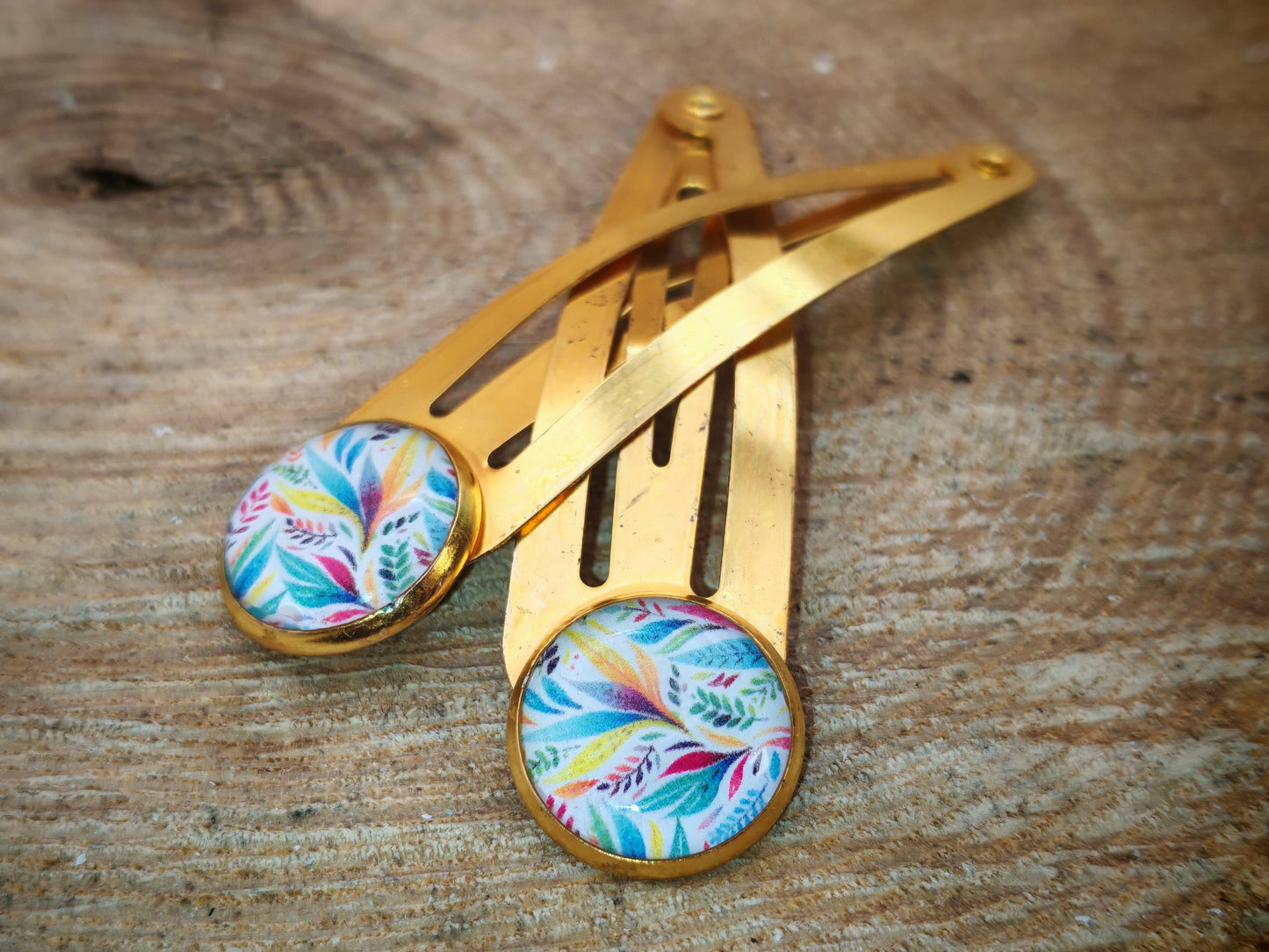 Duo de barrettes – Feuillages arc-en-ciel