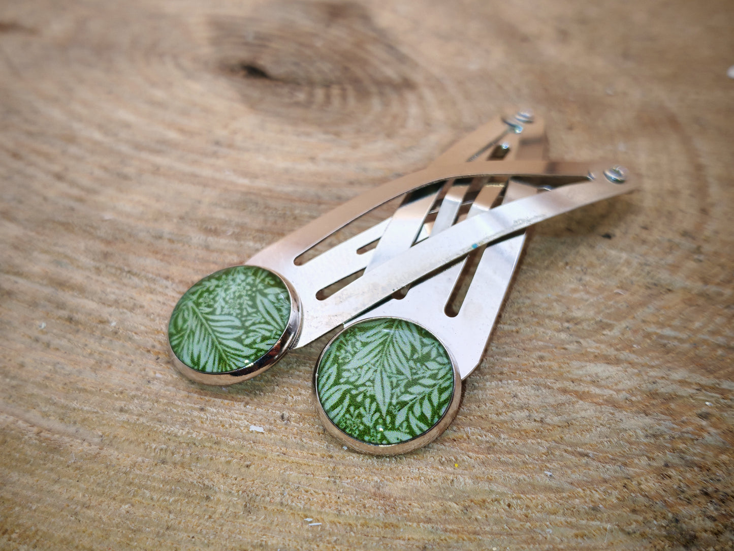 Duo de barrettes – Feuillages émeraude