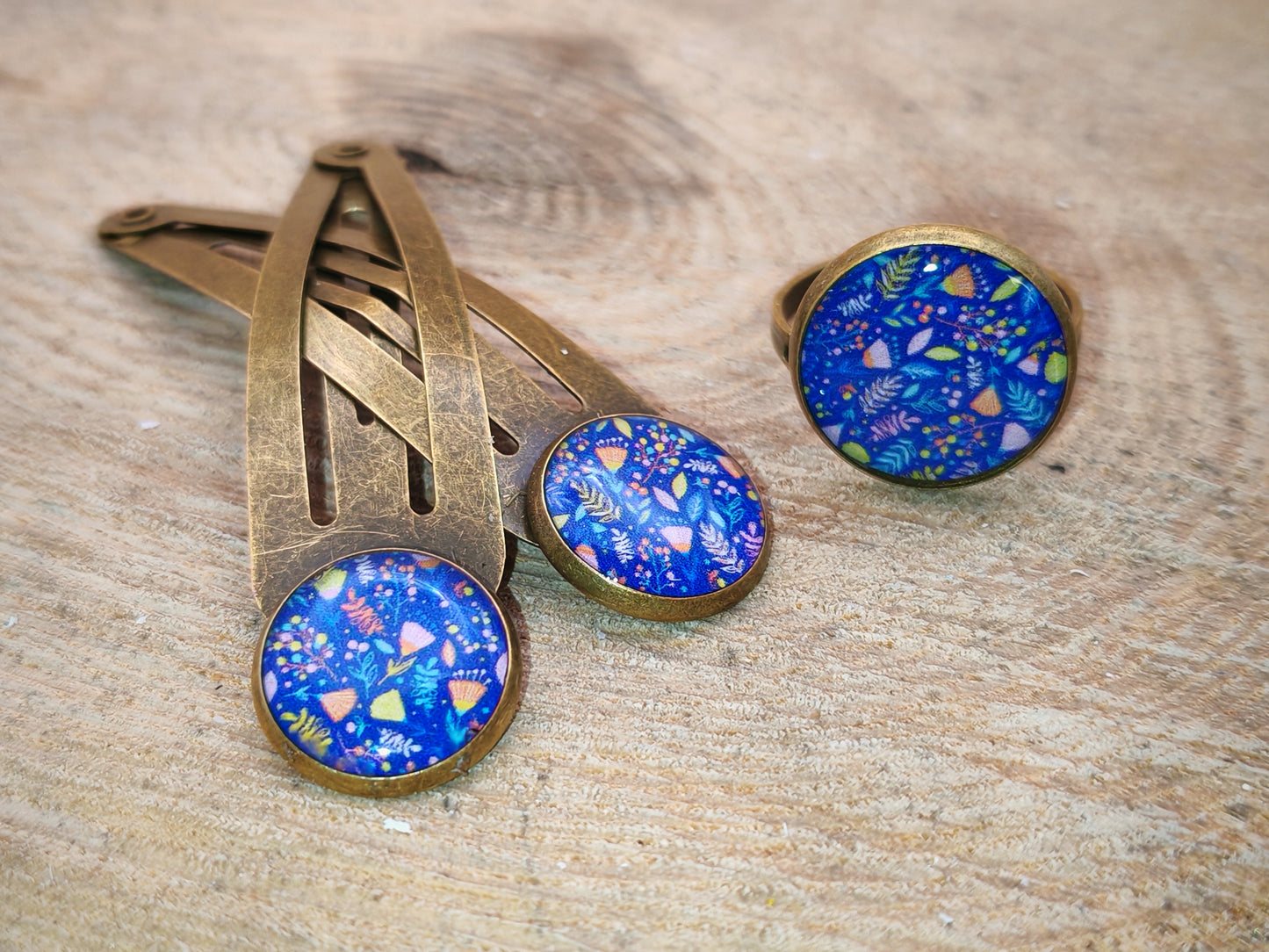 Ensemble barrettes & bague – Nuit florale