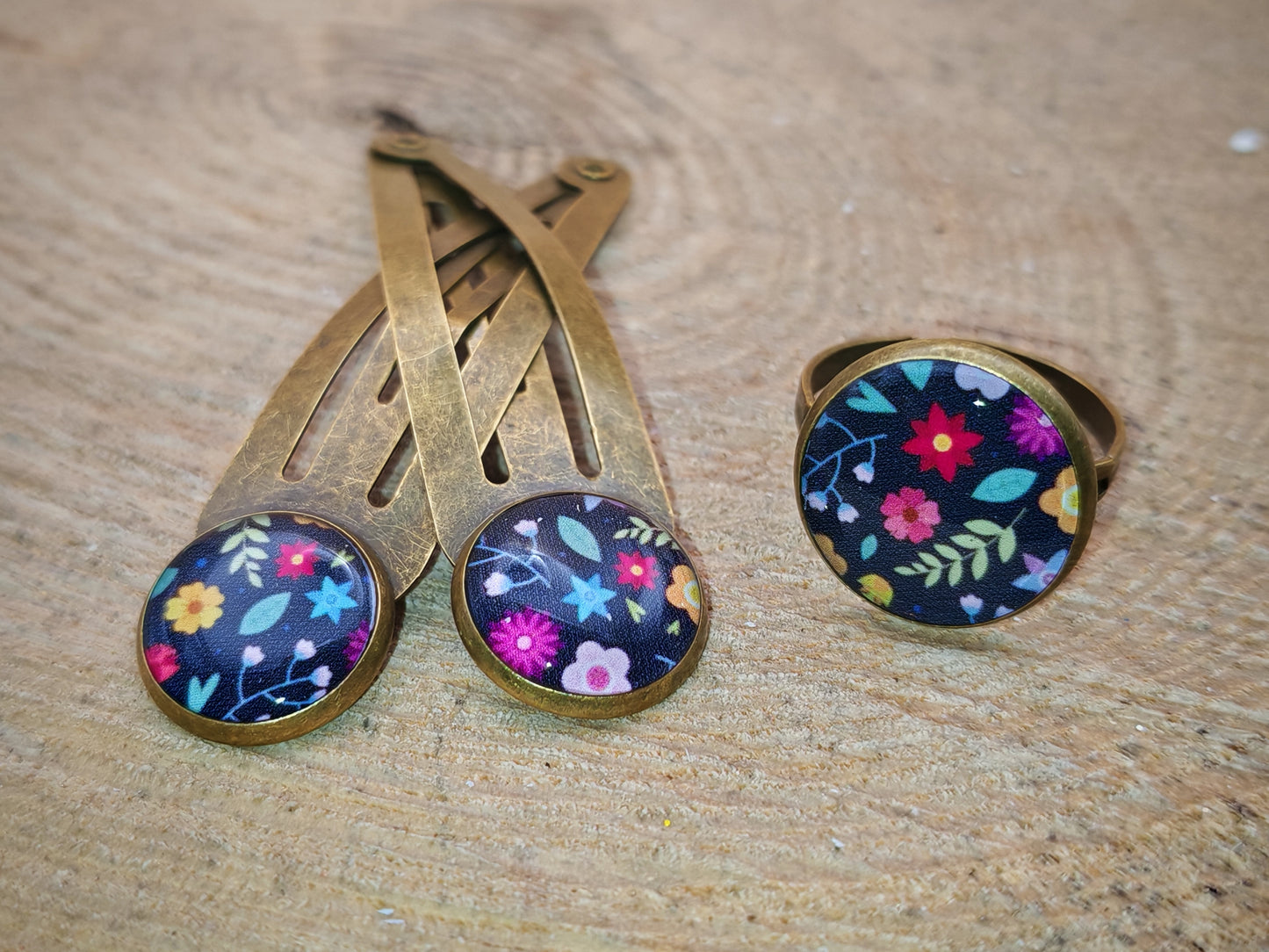 Ensemble barrettes & bague – Jardin de Minuit