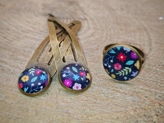 Ensemble barrettes & bague – Jardin de Minuit