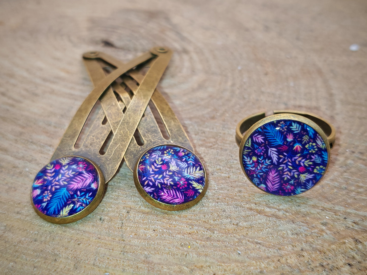 Ensemble barrettes & bague – Forêt violette