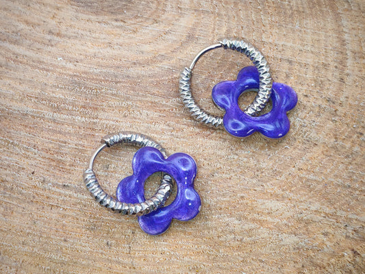 Boucles d'oreilles – Fleur violette des constellations