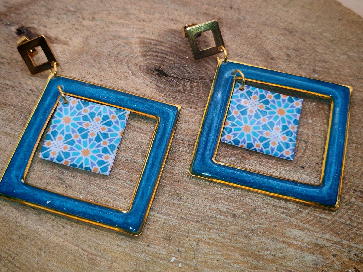 Boucles d’oreilles – Mosaïque Turquoise