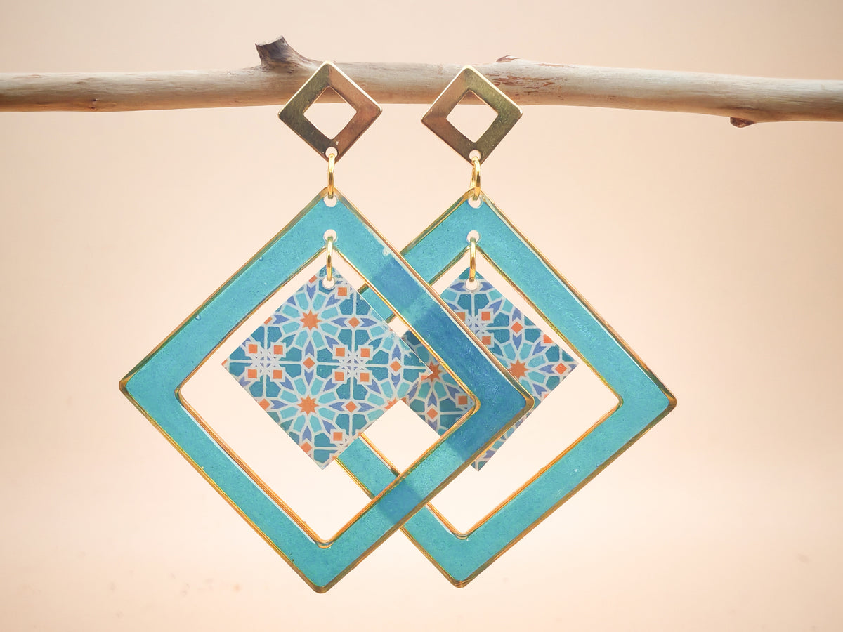 Boucles d’oreilles – Mosaïque Turquoise