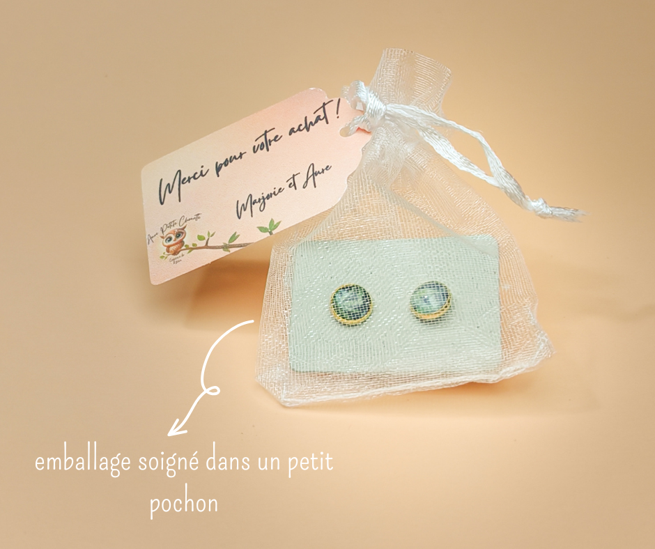 Boucles d’oreilles dormeuses – Quadrillage encre et transparence