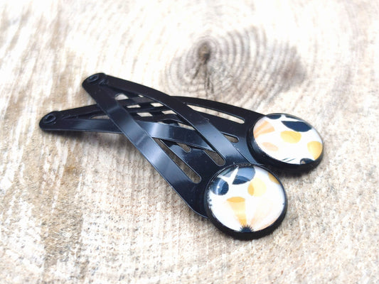 Lot de 2 barrettes, cabochons de 12 mm de diamètre en résine sur imprimé, fait main