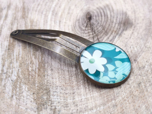 Barrette, cabochon de 20 mm de diamètre en résine sur imprimé, fait main