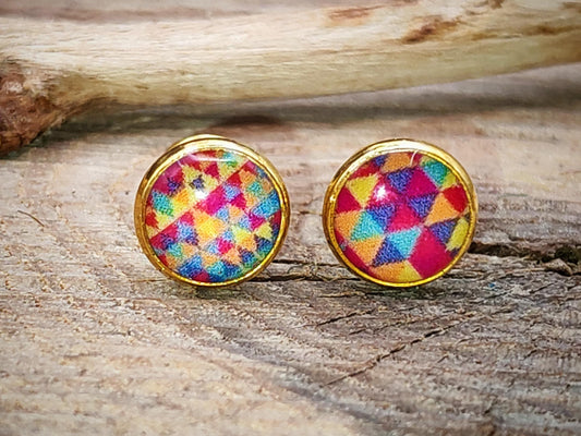 Clous d'oreille, acier inoxydable, cabochon de 6mm de diamètre en résine sur imprimé, fait main
