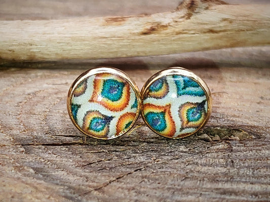 Clous d'oreille, cabochon de 6mm de diamètre en résine sur imprimé, fait main