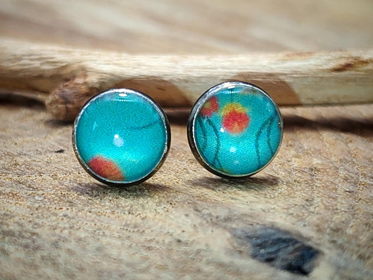 Clous d'oreille, cabochon de 6mm de diamètre en résine sur imprimé, fait main