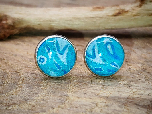 Clous d'oreille, cabochon de 6mm de diamètre en résine sur imprimé, fait main