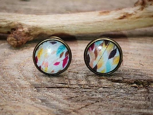 Clous cabochon de 6 mm – Feuilles colorées sur fond ivoire